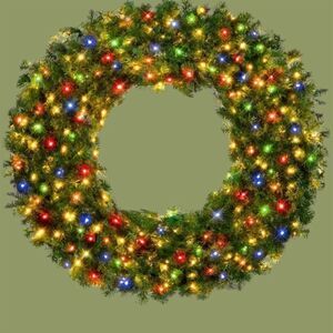 60 in. Artificial Pre-Lit Christmas Wreath with 300 Multicolored Lights 930 tips
